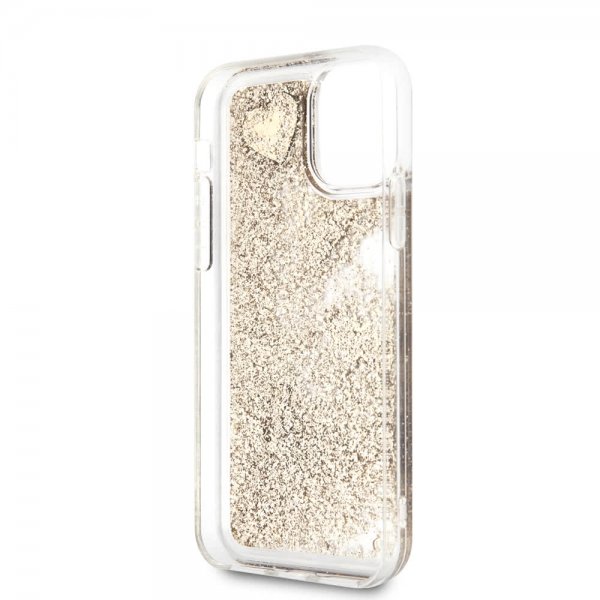 Guess iPhone 11 Cover Glitter Hearts Guld