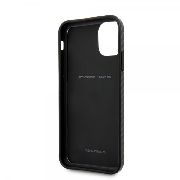 Ferrari iPhone 11 Cover Kulfibertekstur Gult Logo Sort