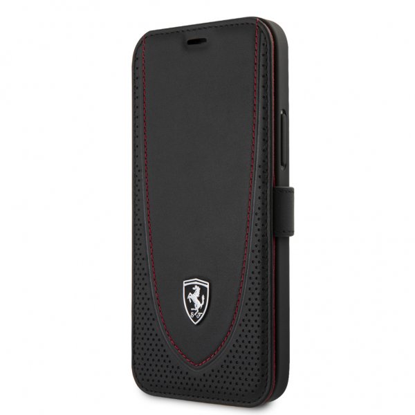 Ferrari iPhone 12/iPhone 12 Pro Etui Logo Perforeret Sort