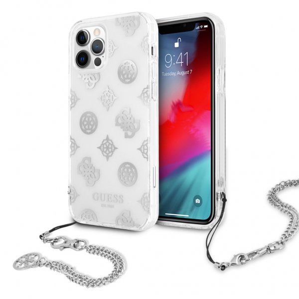 Guess iPhone 12/iPhone 12 Pro Cover Chain Peony Silver
