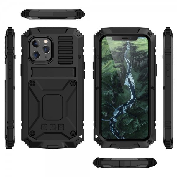 R-JUST iPhone 12/iPhone 12 Pro Cover Metal Stødsikkert Sort