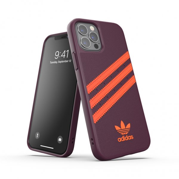 Adidas iPhone 12/iPhone 12 Pro Cover Støbt Etui PU Maroon/Solar Orange