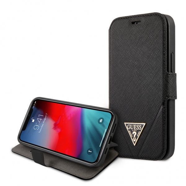 Guess iPhone 12 Mini Cover Gold Triangle Saffiano Sort