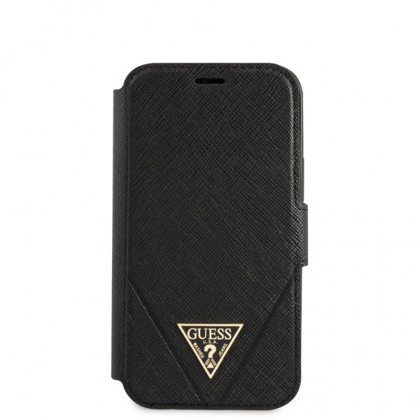 Guess iPhone 12 Mini Cover Gold Triangle Saffiano Sort