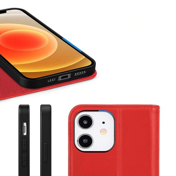 Rvelon iPhone 12 Mini Cover Ægte Læder Rød