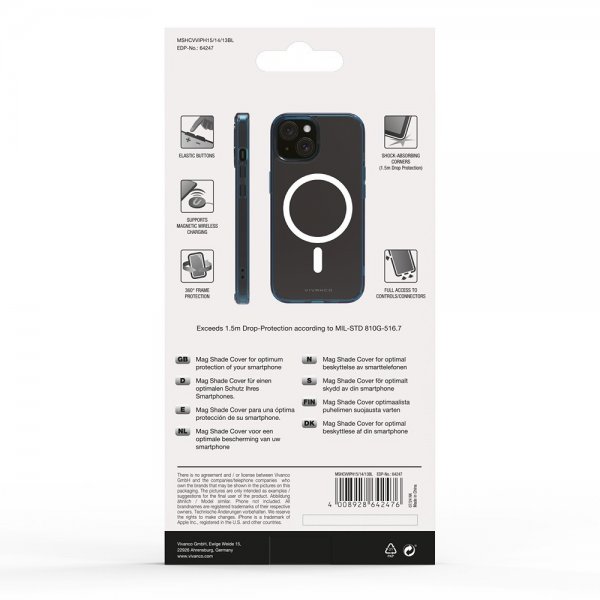 Vivanco iPhone 13/iPhone 14/iPhone 15 Cover Mag Shade Blå