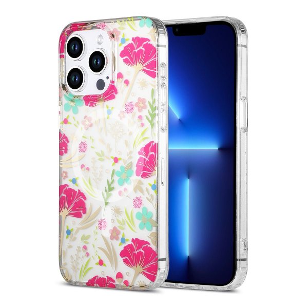 iPhone 13 Pro Max Cover Blommønster MagSafe Rød Grøn