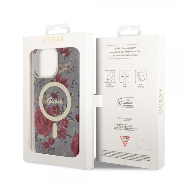 Guess iPhone 13 Pro Max Cover Flower MagSafe Kaki