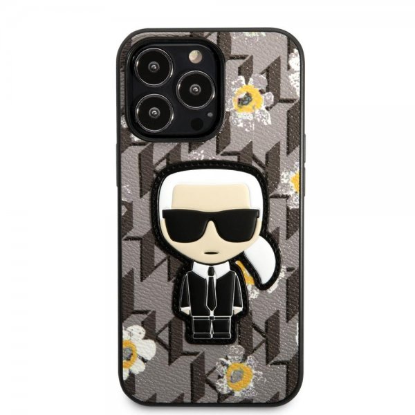 Karl Lagerfeld iPhone 13 Pro Max Cover Flower Monogram Iconic Patch Grå