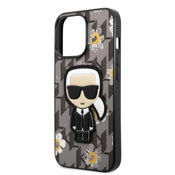 Karl Lagerfeld iPhone 13 Pro Max Cover Flower Monogram Iconic Patch Grå