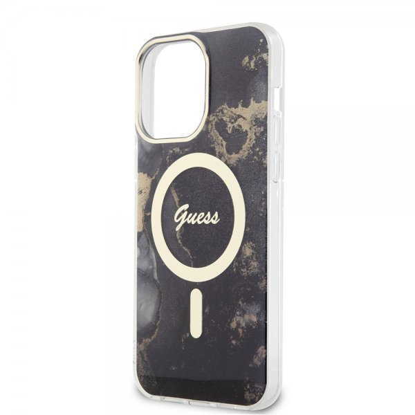 Guess iPhone 13 Pro Max Cover Golden Marble MagSafe Sort