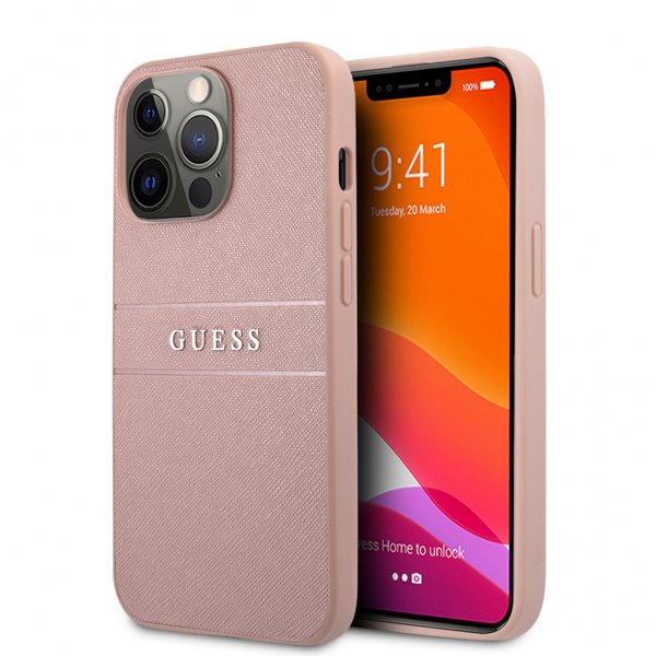 Guess iPhone 13 Pro Max Cover Hot Stamp Metal Logo Rosa