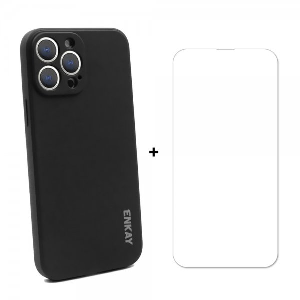 Enkay iPhone 13 Pro Max Cover i Silikone med Skærmbeskytter Sort