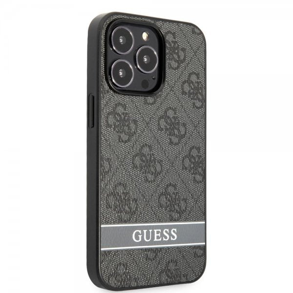 Guess iPhone 13 Pro Max Cover Printed Stripe Bottom Grå