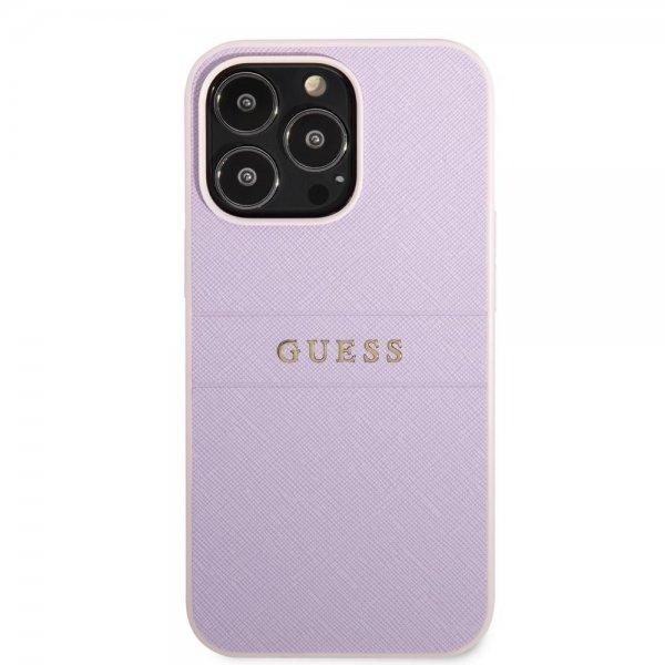Guess iPhone 13 Pro Max Cover Saffiano Metal Logo Lilla