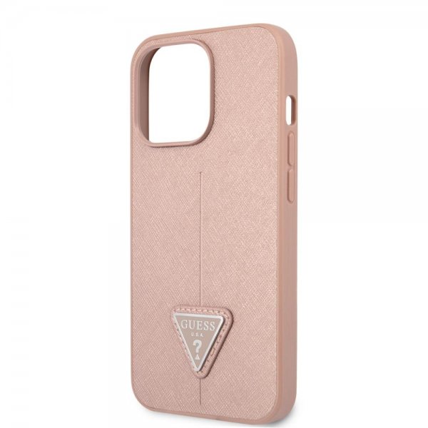 Guess iPhone 13 Pro Max Cover Saffiano Metal Triangle Rosa