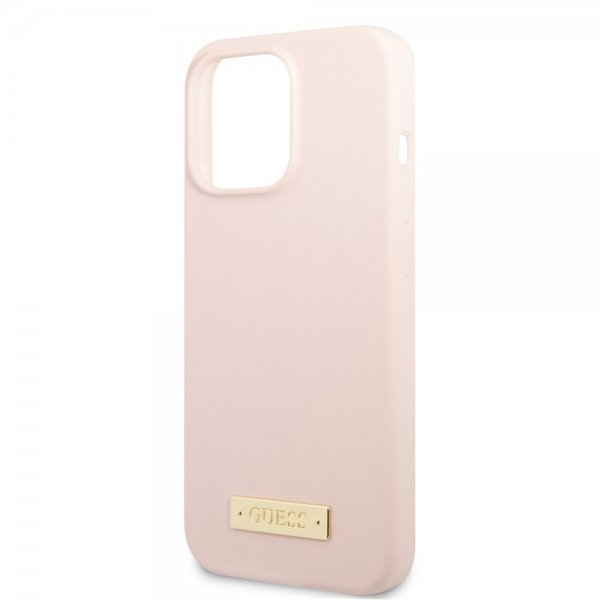 Guess iPhone 13 Pro Max Cover Silicone Metal Plate MagSafe Rosa