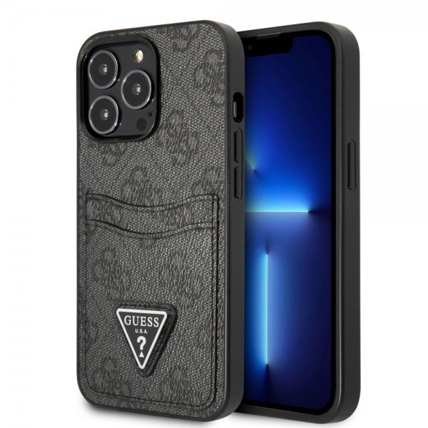 Guess iPhone 13 Pro Cover Dobbelt Kortlomme Metal Triangle Sort