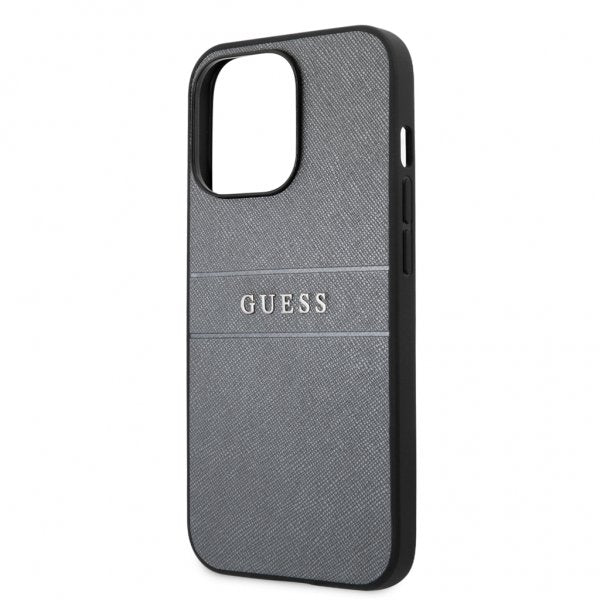 Guess iPhone 13 Pro Cover Hot Stamp Metal Logo Grå