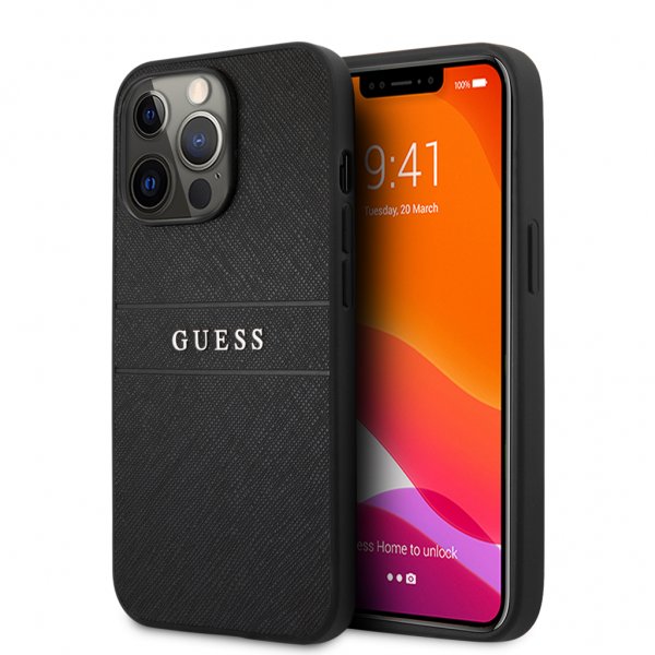 Guess iPhone 13 Pro Cover Hot Stamp Metal Logo Sort