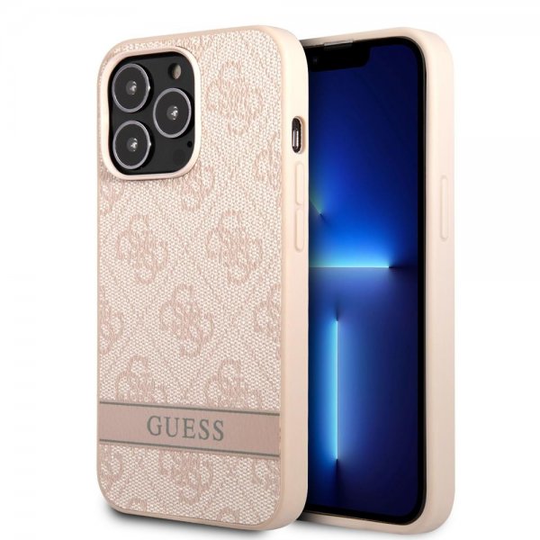 Guess iPhone 13 Pro Cover Printed Stripe Bottom Rosa