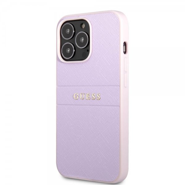 Guess iPhone 13 Pro Cover Saffiano Metal Logo Lilla