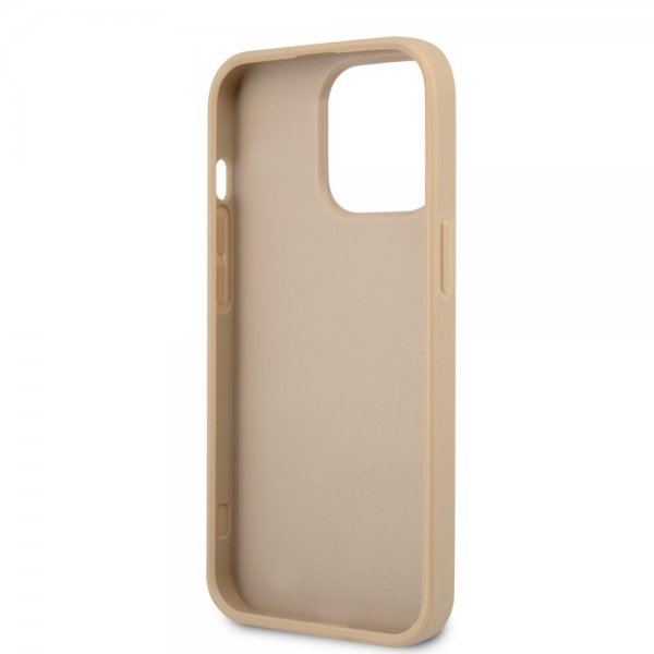 Guess iPhone 13 Pro Cover Saffiano Metal Triangle Beige