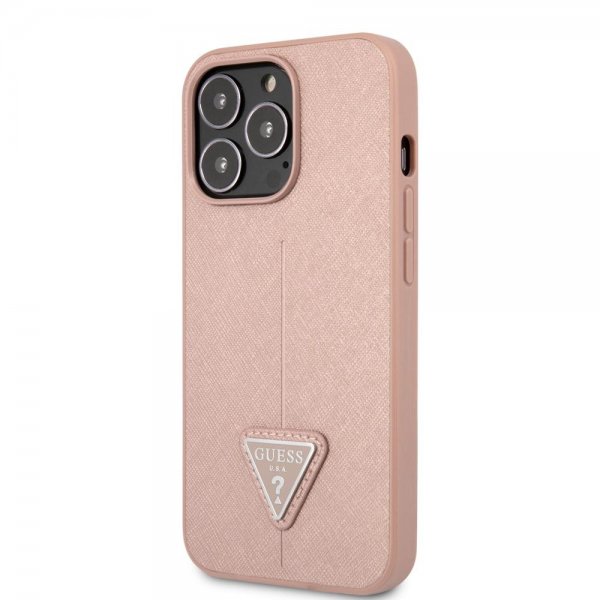 Guess iPhone 13 Pro Cover Saffiano Metal Triangle Rose