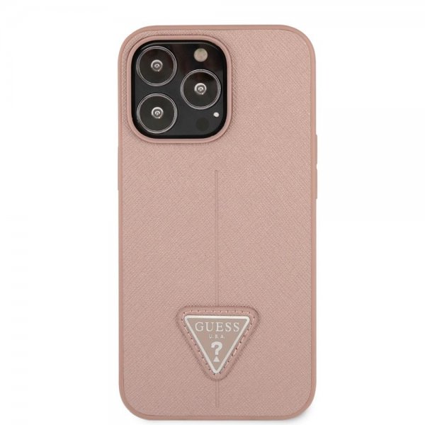 Guess iPhone 13 Pro Cover Saffiano Metal Triangle Rose