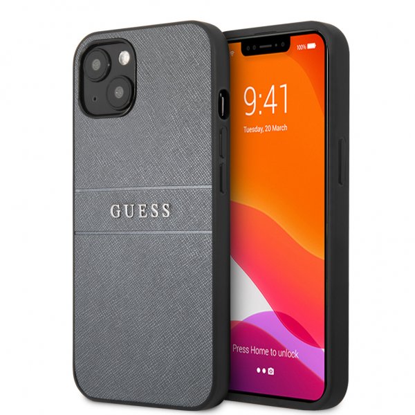 Guess iPhone 13 Cover Hot Stamp Metal Logo Grå