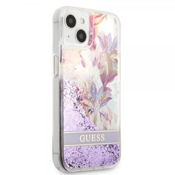 Guess iPhone 13 Cover Liquid Glitter Flower Pattern Lilla