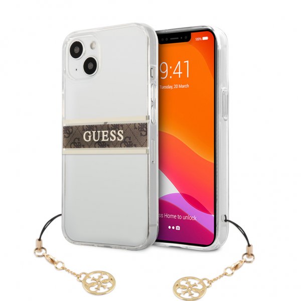 Guess iPhone 13 Cover Stripe Charm Brun