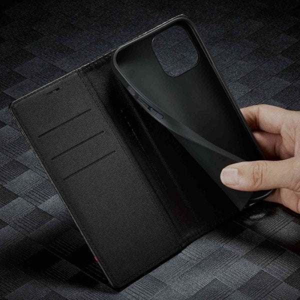 Lc.Imeeke iPhone 14 Plus Cover Kulfibertekstur Rød Stribe Horisontal