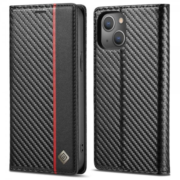 Lc.Imeeke iPhone 14 Plus Cover Kulfibertekstur Rød Stribe Vertikal