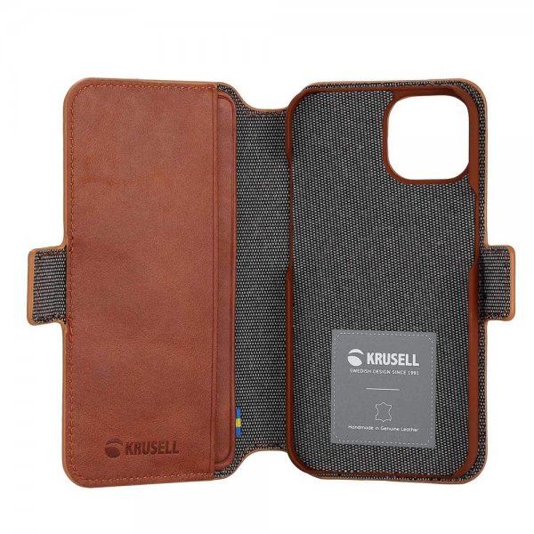 Krusell iPhone 14 Plus Cover Læder PhoneWallet Cognac