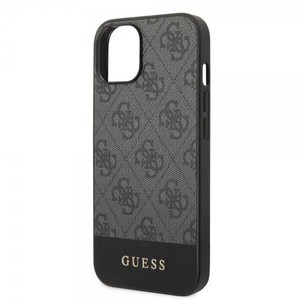 Guess iPhone 14 Plus Cover Bottom Stripe Metal Logo Grå