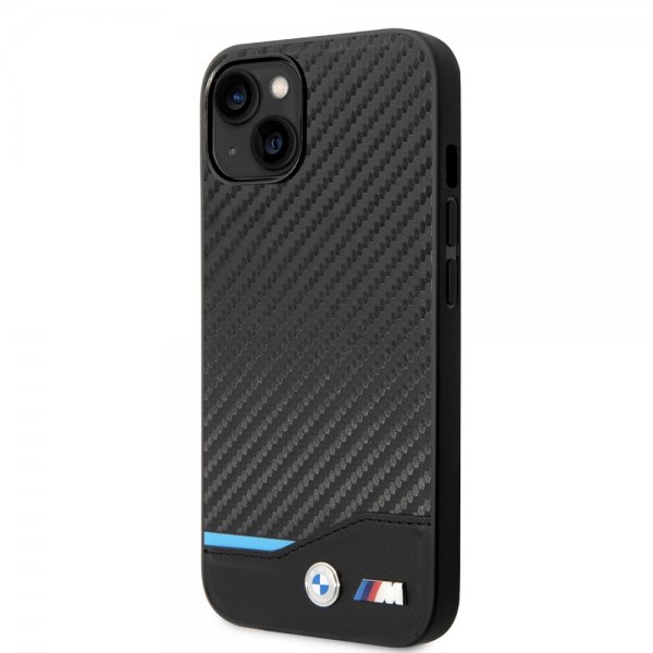 BMW iPhone 14 Plus Cover Carbon Effect Printed Logo Sort