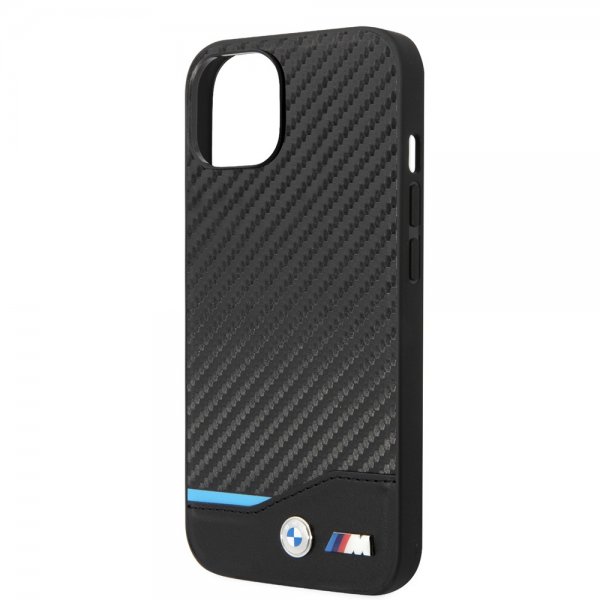 BMW iPhone 14 Plus Cover Carbon Effect Printed Logo Sort