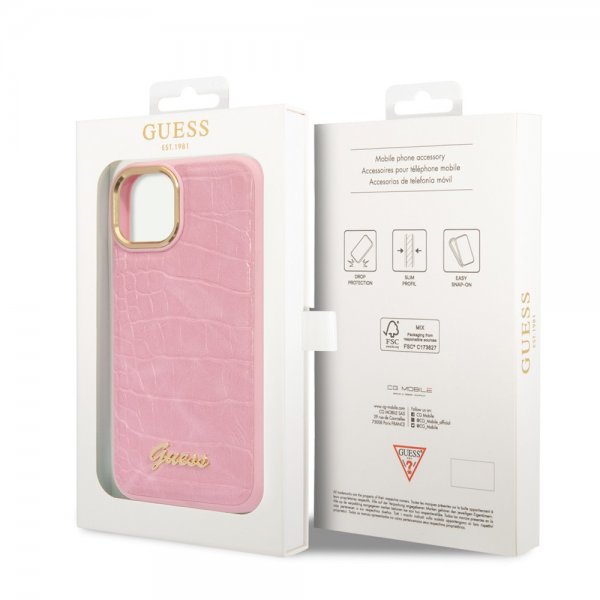 Guess iPhone 14 Plus Cover Croco Rosa