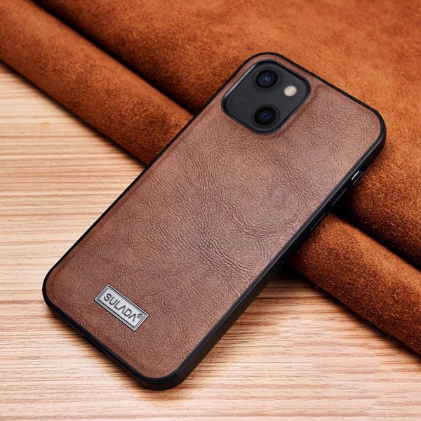 Sulada iPhone 14 Plus Cover Lædertekstur Brun