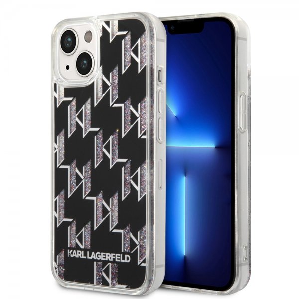 Karl Lagerfeld iPhone 14 Plus Cover Liquid Glitter Monogram Sort