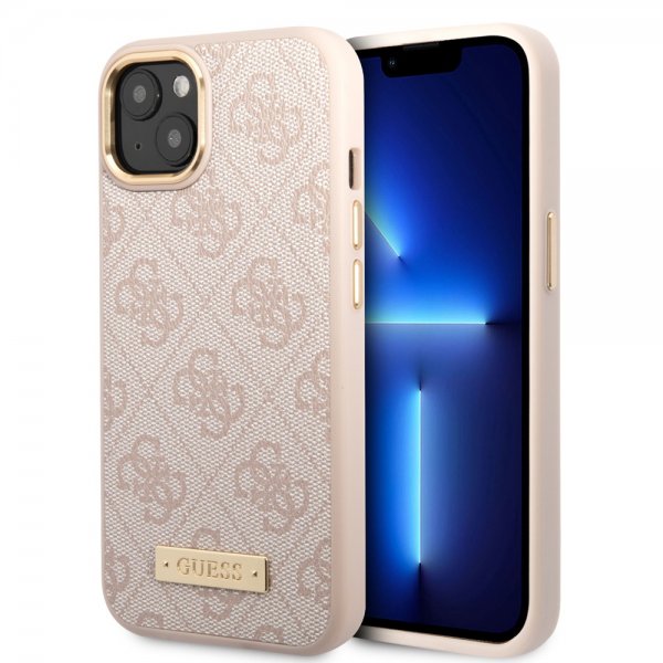 Guess iPhone 14 Plus Cover Metal Plate Logo MagSafe Rosa