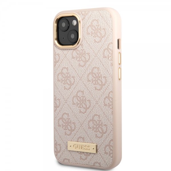 Guess iPhone 14 Plus Cover Metal Plate Logo MagSafe Rosa