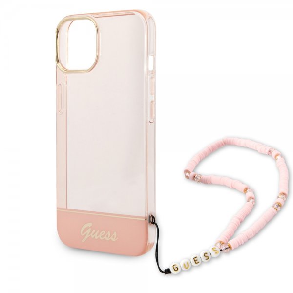 Guess iPhone 14 Plus Cover Translucent with Strap Rosa