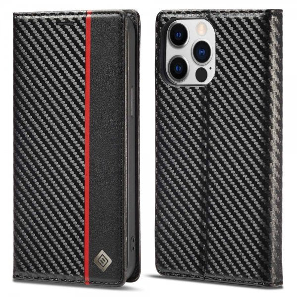 Lc.Imeeke iPhone 14 Pro Cover Kulfibertekstur Rød Stribe Vertikal
