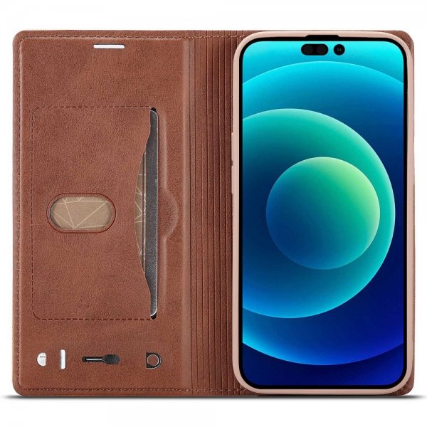 Lc.Imeeke iPhone 14 Pro Cover Kortrum Udvendig Brun