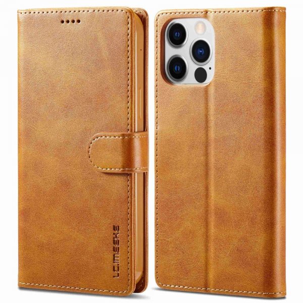 Lc.Imeeke iPhone 14 Pro Cover med Kortlomme Stativfunktion Lysebrun