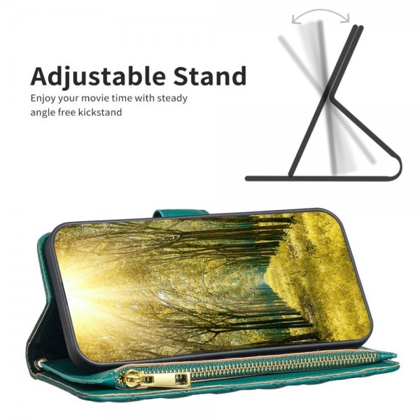 iPhone 14 Pro Cover Rombemønster Lynlås Grøn