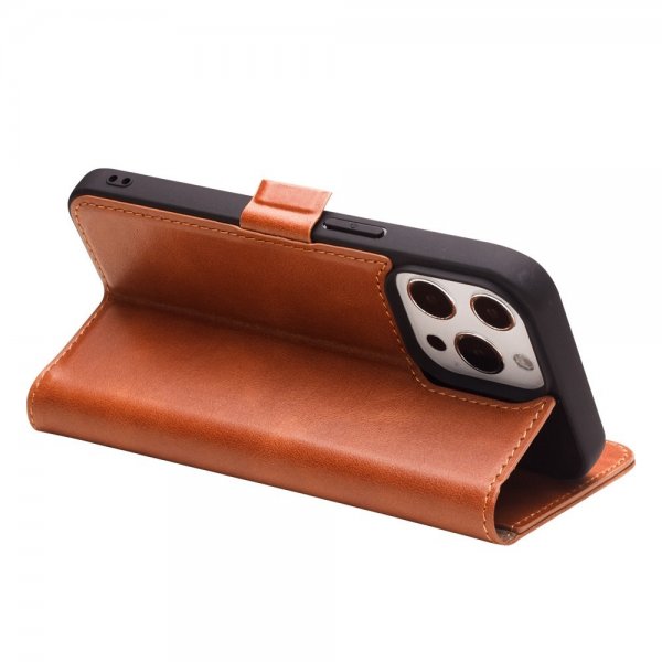 Qialino iPhone 14 Pro Max Etui Ægte Læder Brun
