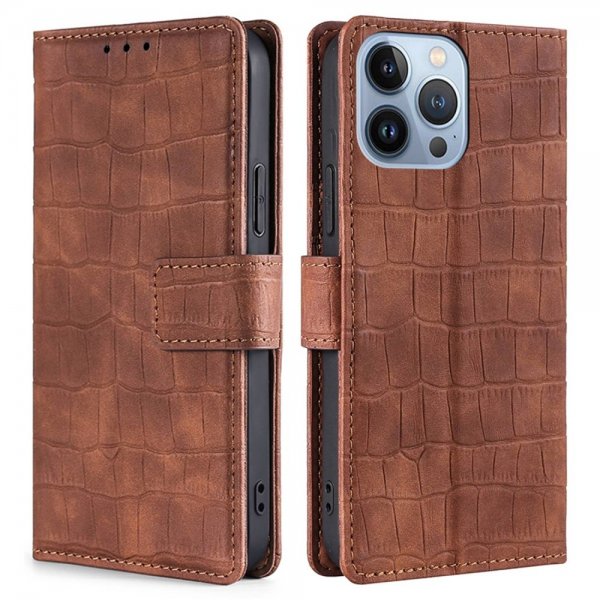 iPhone 14 Pro Max Cover Krokodillemønster Brun